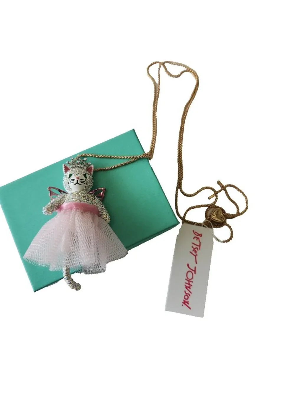 Betsey Johnson Cat Ballerina Pendant Necklace Fairy NEW NWT